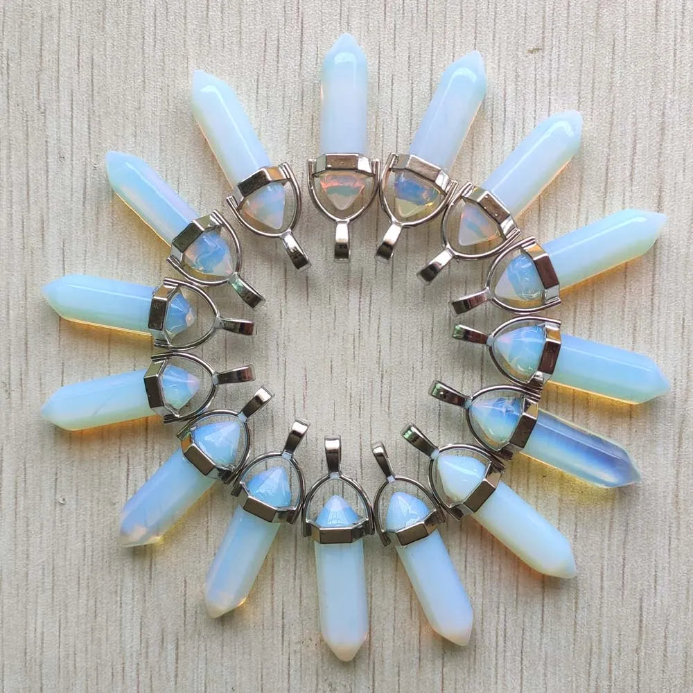 24pcs/lot Opalite pillar point Chakra charms pendants for jewelry making Wholesale