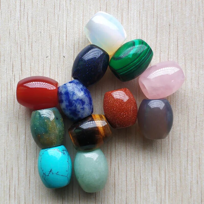 12pcs/lot mix natural stone barrel shape big hole beads charms for Bracelet jewelry making free shipping wholesale