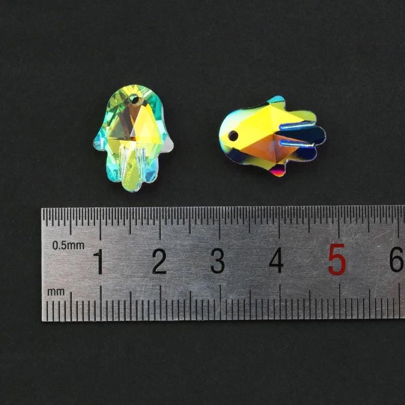 12 pcs Crystal Charms Hamsa Hand shape palm pendant for Jewelry making 14x18mm