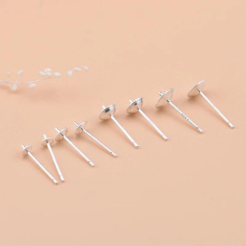 8pcs Solid 925 Sterling Plain Silver Earring Stud Needle Post Bow Head Base Pins 3~8mm Settings DIY Jewelry Making