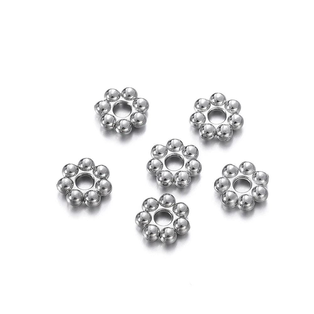 30Pcs Stainless Steel Daisy Flower Spacer Beads DIY Bracelets Jewelry Making