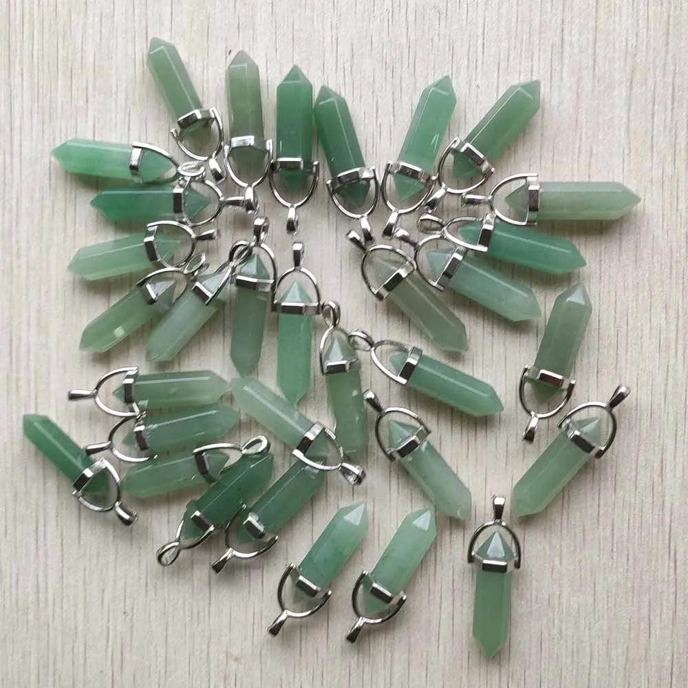 24pcs/lot natural green aventurine point pillar pendants for jewelry making
