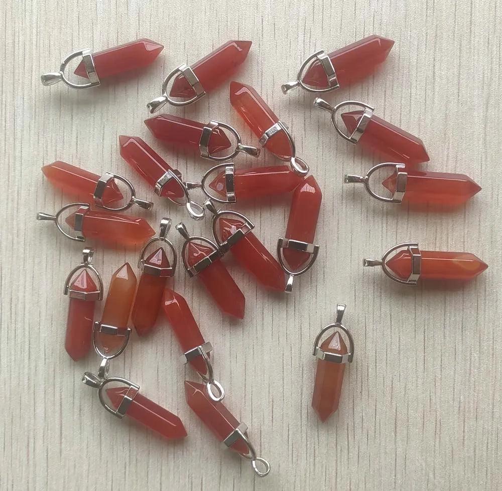 24pcs/lot natural red carnelian stone pillar crystal pendants for jewelry accessories making