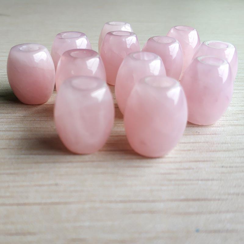 12pcs/lot natural rose quartz stone pink oval barrel shape big hole beads for bracelet jewelry making