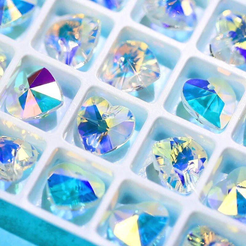 28pcs 14mm ab color crystal pendant beads jewellery making beads heart charms for diy jewelry bracelets necklace earrings