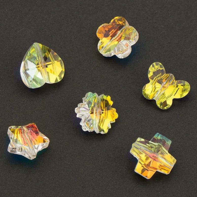 14MM 28PCS DIY Beads Straight Hole Heart Butterfly Flower Shape Pendant Crystal Beads for Earring Bracelet Necklace Making