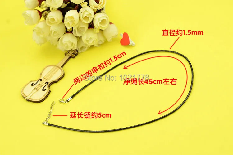 50pcs/lot 1.5mm 2mm fashion Black Wax Faux Leather Cord Necklace 45+5cm With Lobster Clasps DIY Craft Jewelry