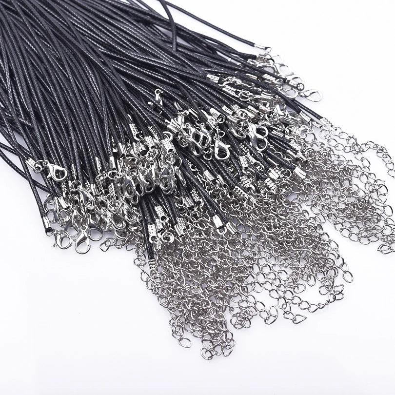 50/55/60cm Black Faux Leather Cord Necklace 10/20/30pcs/Lot Extended Chains