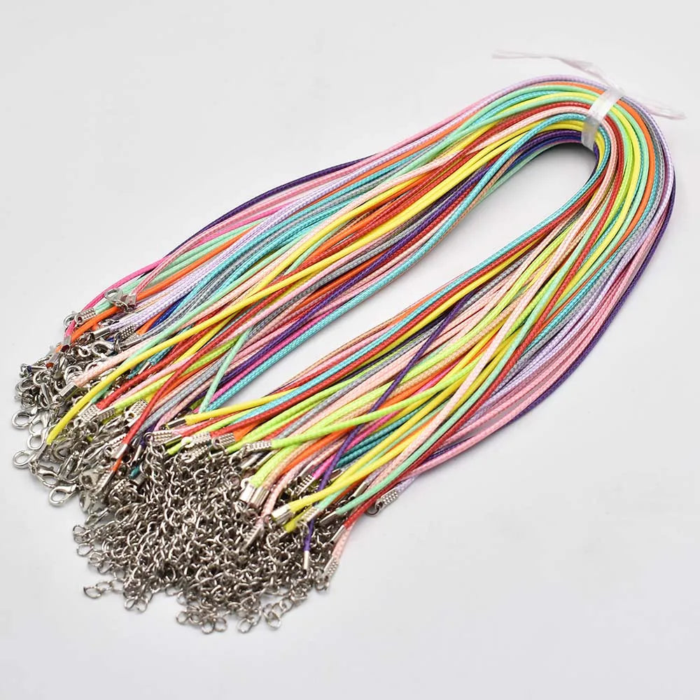 45-60-70cm Black Mixed Wax Faux Leather Cord Necklace Lobster Clasp 100pcs/lot