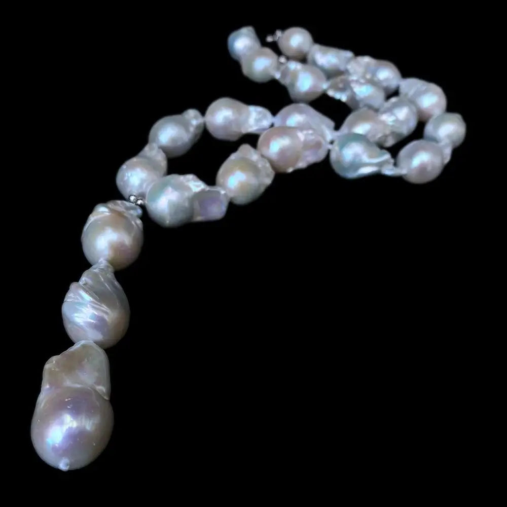 Y·YING Natural Cultured White Keshi Pearls Baroque Rosary Necklace Pendant Bride Jewelry 19“