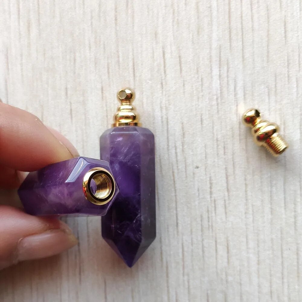 2pcs/lot Natural Amethysts stone perfume bottle pillar pendants for diy Necklace Jewelry Making