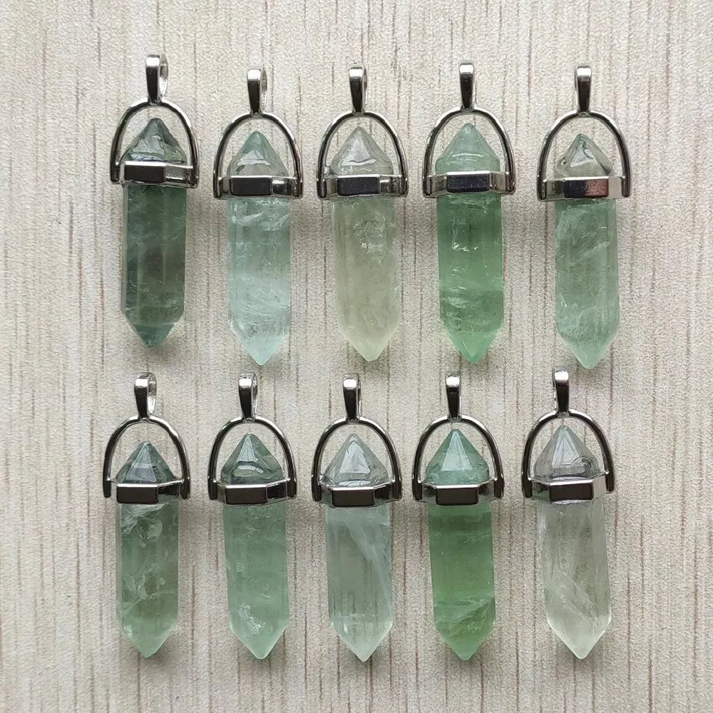 24pcs/lot green fluorite Beautiful high quality pillar charms Chakra pendants for jewelry making
