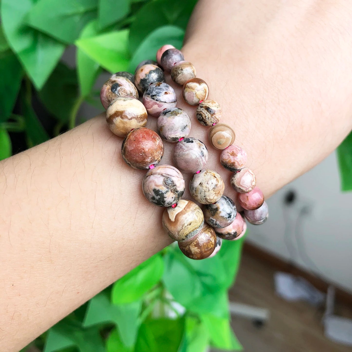 B+ Natural Argentina Rhodochrosite Stone Round Loose Beads 15'' strand- 6 8 10mm