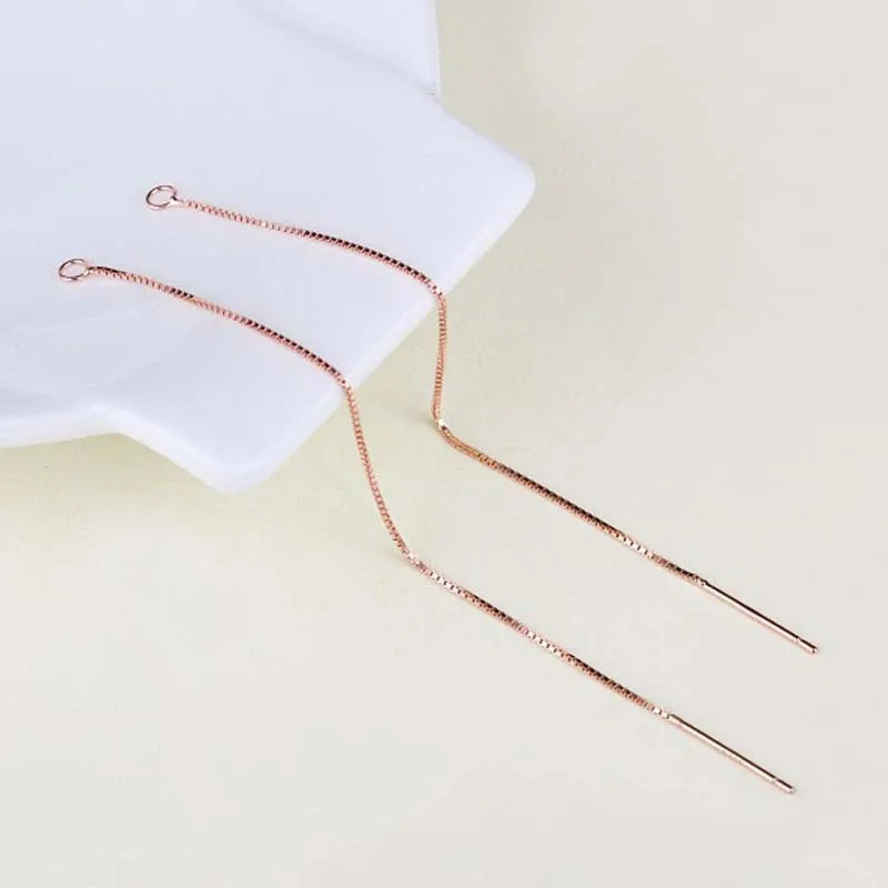9cm solid 925 sterling silver earring line thread dangle earrings box chain jewelry making findings