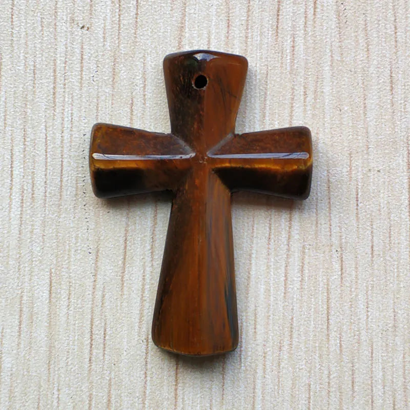 8pcs/lot natural tiger eye stone cross pendants Charm for diy Necklaces jewelry making