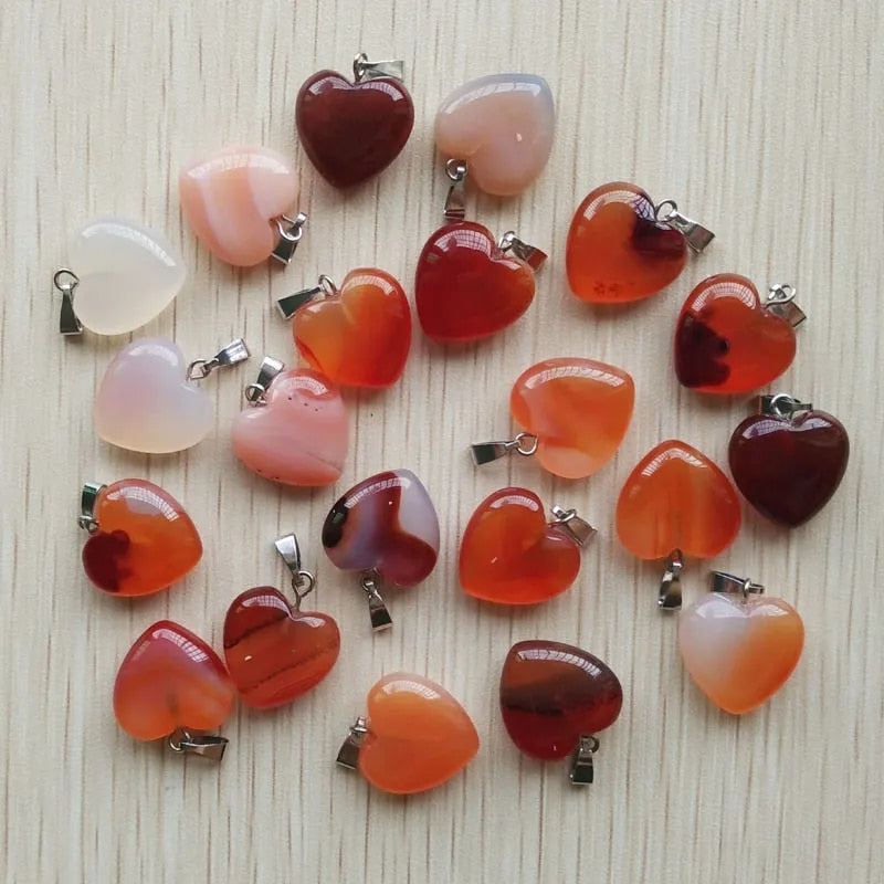 50pcs/lot natural red onyx heart pendants charms for jewelry making 16mm Wholesale