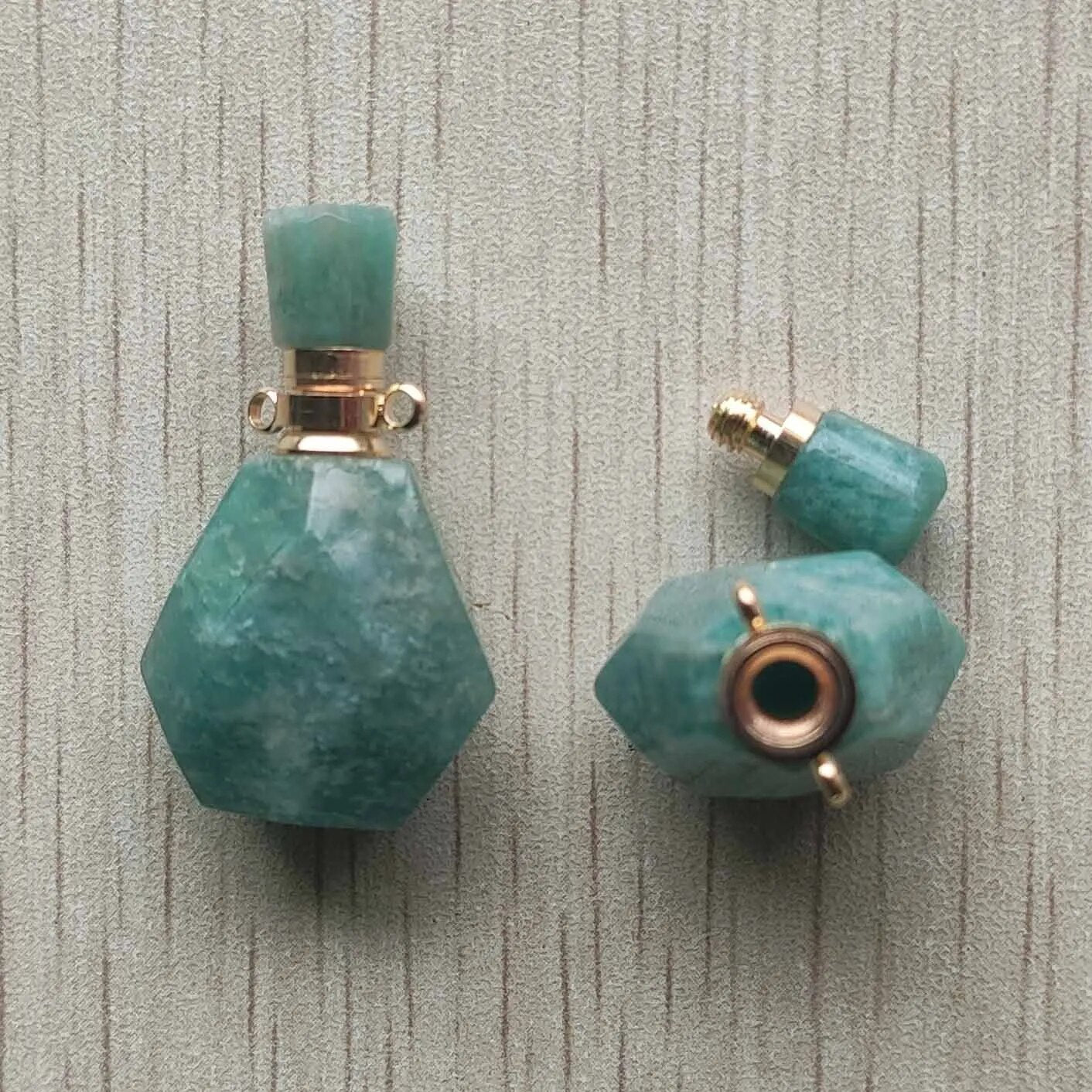 2pcs/lot Natural Amazonite stone perfume bottle pendants for DIY Necklace Jewelry Accessory Making