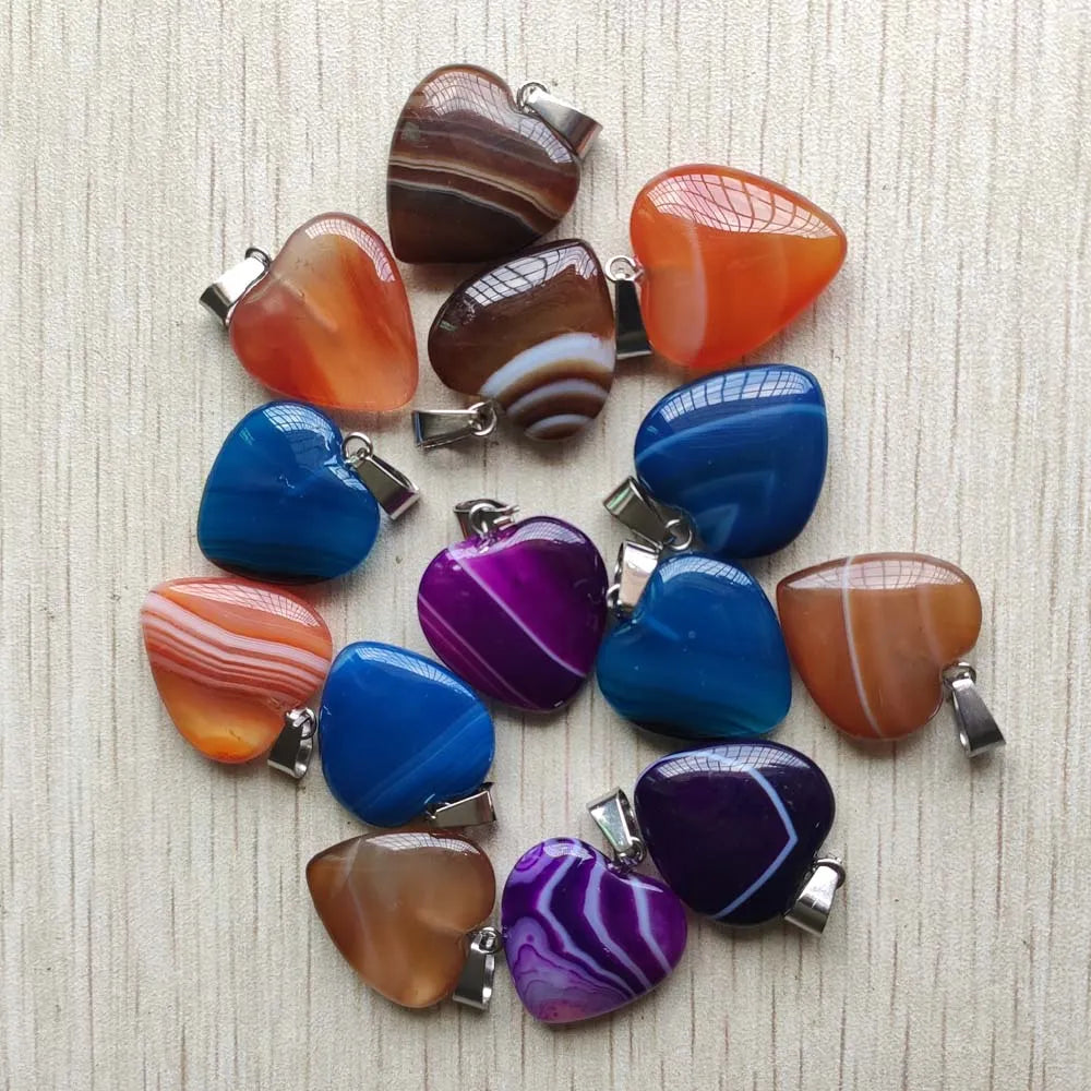 36pcs/lot Mixed stripe onyx heart shape charms pendants for jewelry making 20mm