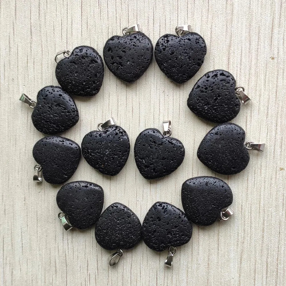 50pcs/lot Black Natural Volcanic Rock Fashion heart pendants for jewelry Accessories making
