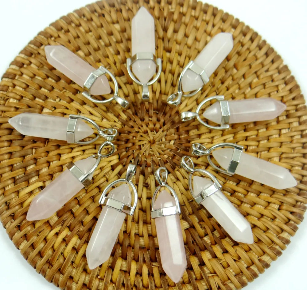 24Pcs Natural Gem Stone Quartz Crystal Point Healing Pendulum Gemstone Pendant Reiki Wholesale