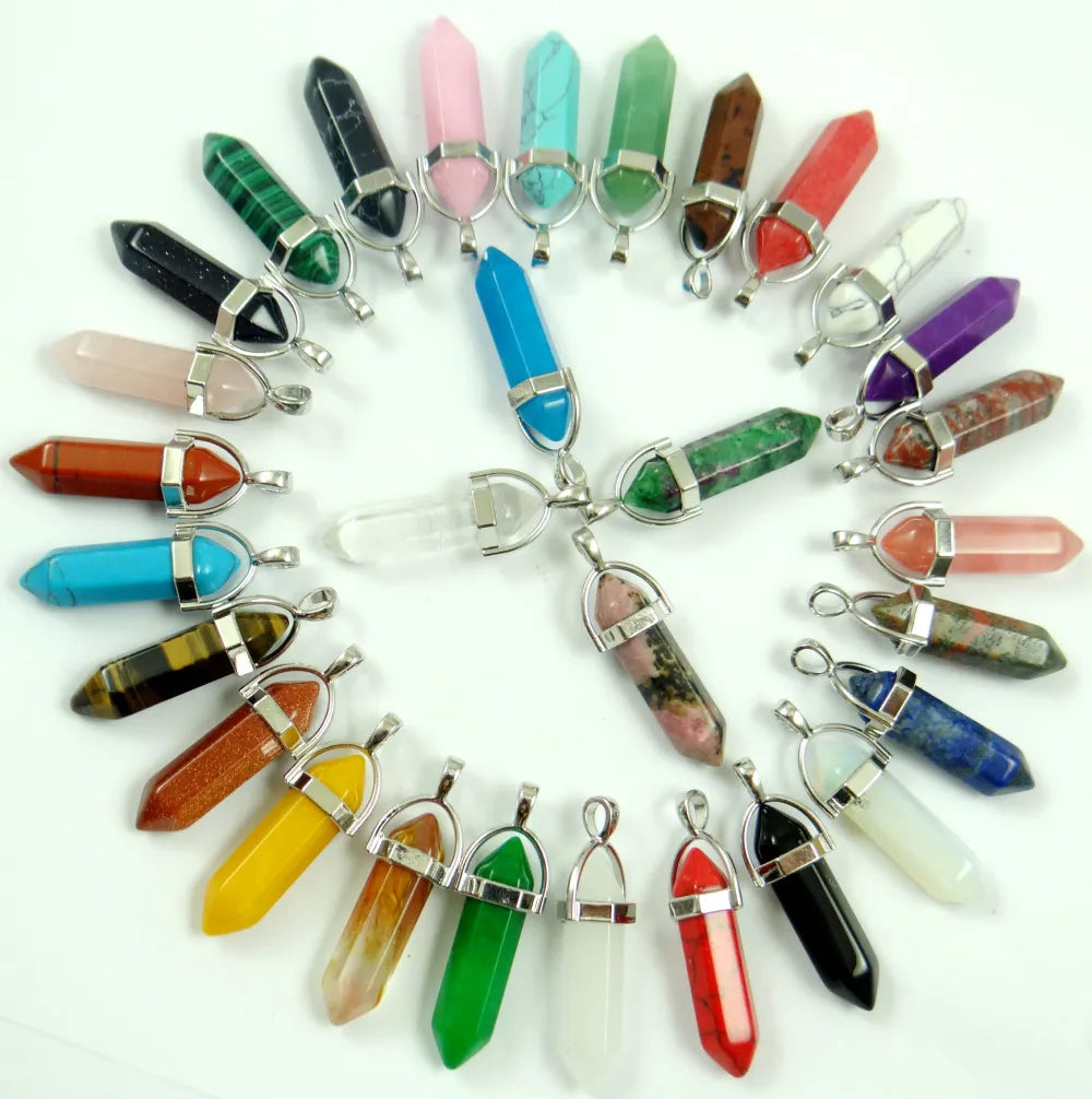 24Pcs Natural Gem Stone Quartz Crystal Point Healing Pendulum Gemstone Pendant Reiki Wholesale