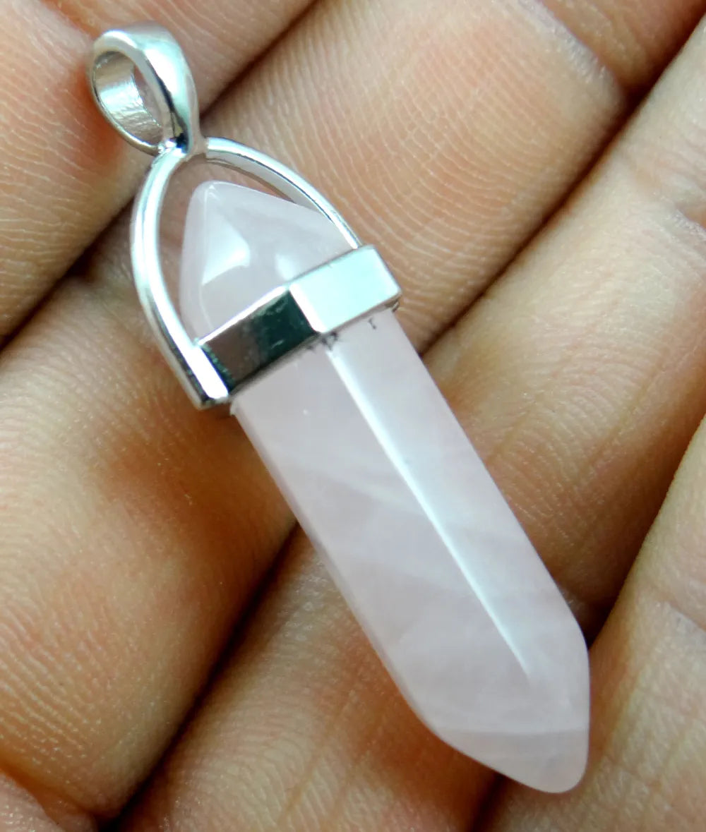 24Pcs Natural Gem Stone Quartz Crystal Point Healing Pendulum Gemstone Pendant Reiki Wholesale