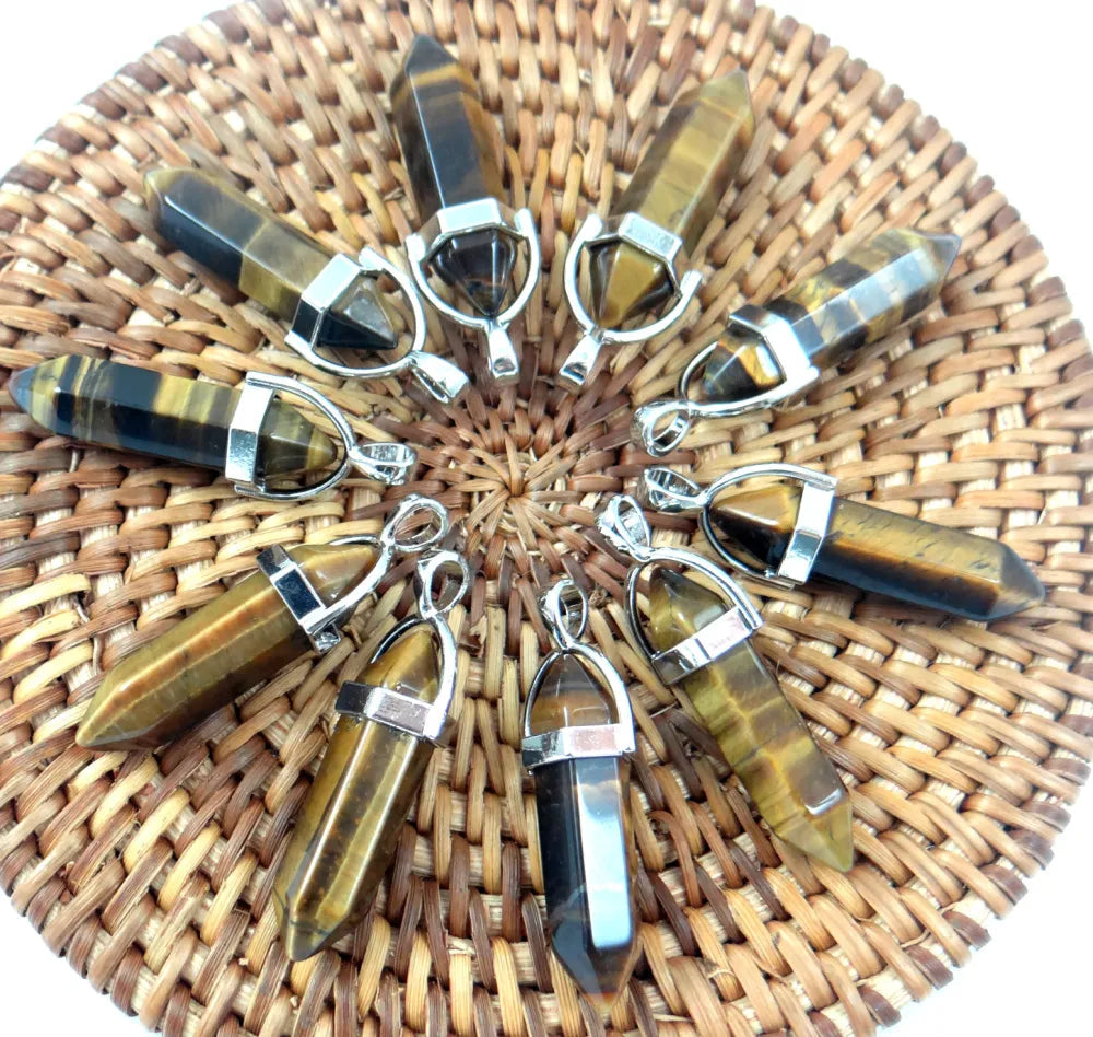 24Pcs Natural Gem Stone Quartz Crystal Point Healing Pendulum Gemstone Pendant Reiki Wholesale