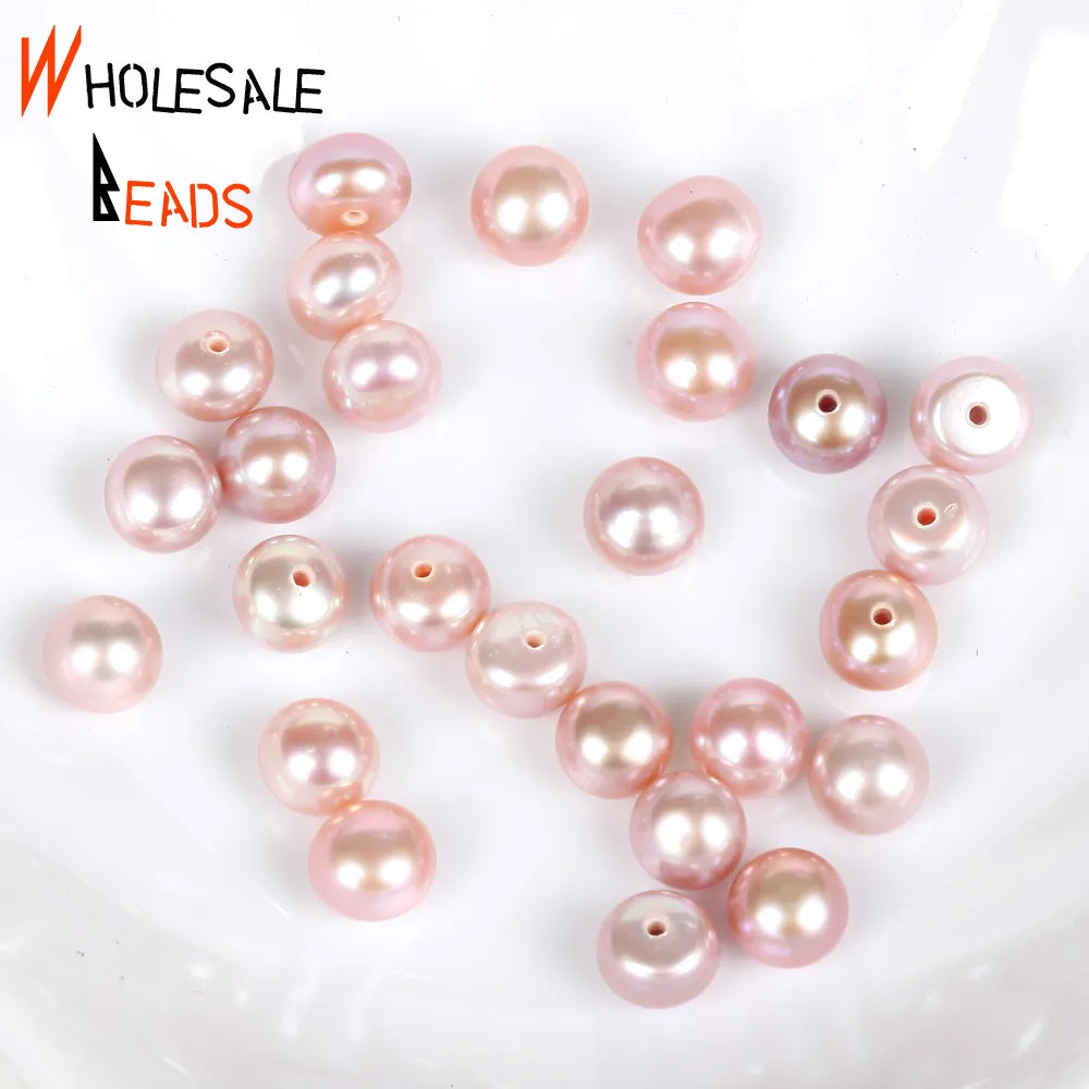 10pairs Natural Freshwater Pearl High Quality Button Half Drilled Hole Loose Beads For Jewelry Making DIY Hairpins Necklace