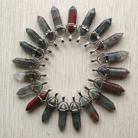 24pcs/lot Natural Bloodstone pillar point Chakra charms pendant for jewelry making