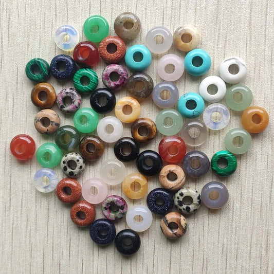 50pcs Natural stone mix round charms big hole charms euro beads 10mm for jewelry making