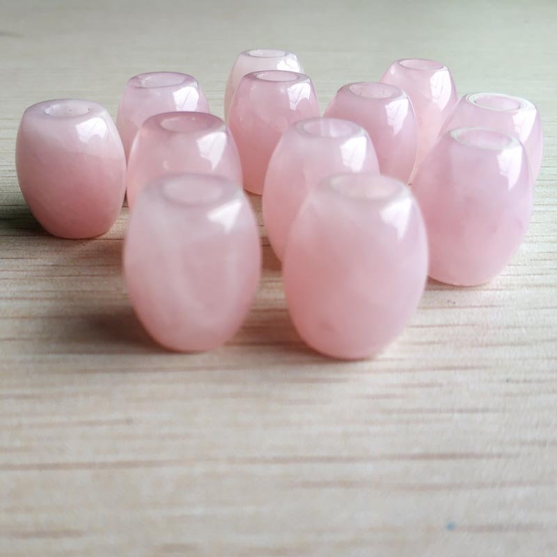 12pcs/lot  Natural Rose Quartz stone pink oval barrel shape big hole beads for bracelet jewelry making