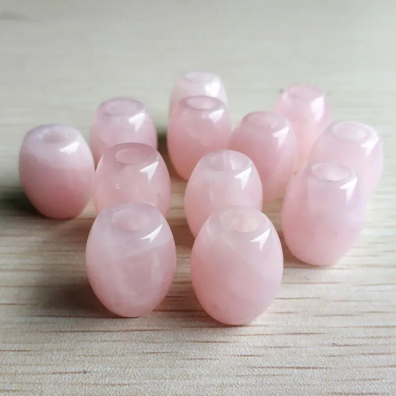 12pcs/lot  Natural Rose Quartz stone pink oval barrel shape big hole beads for bracelet jewelry making