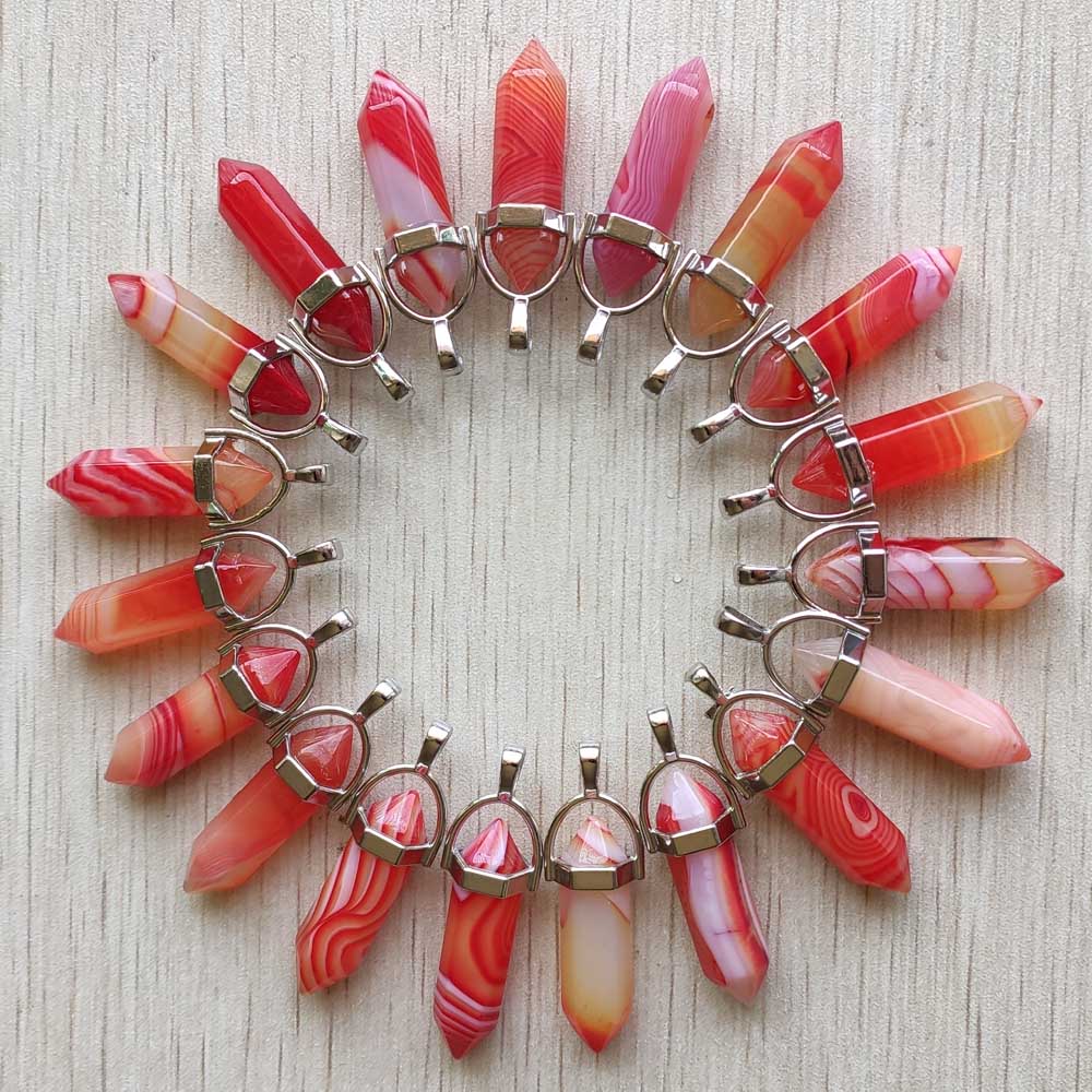 24pcs/lot rose red stripe onyx pillar shape point charms pendants for jewelry accessories makingWholesale