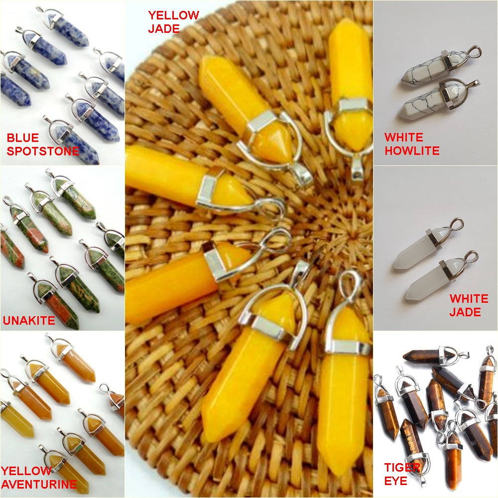 24Pcs Natural Gem Stone Quartz Crystal Point Healing Pendulum Gemstone Pendant Reiki Wholesale
