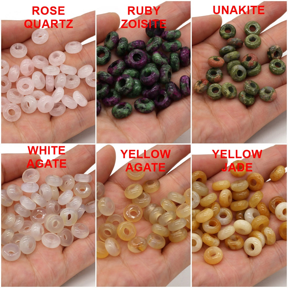 50pcs Natural stone mix round charms big hole charms euro beads 10mm for jewelry making