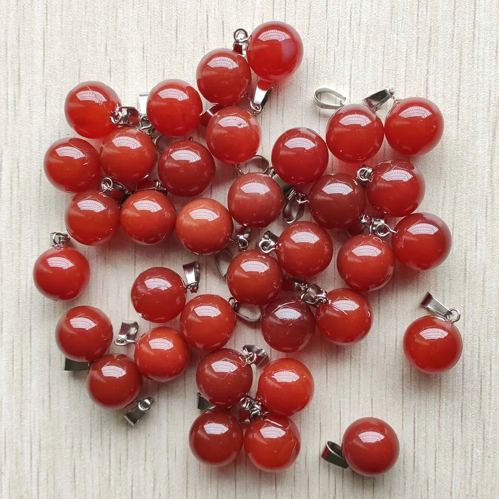 50pcs/lot red onyx round ball charms pendants 14mm for jewelry accessories making