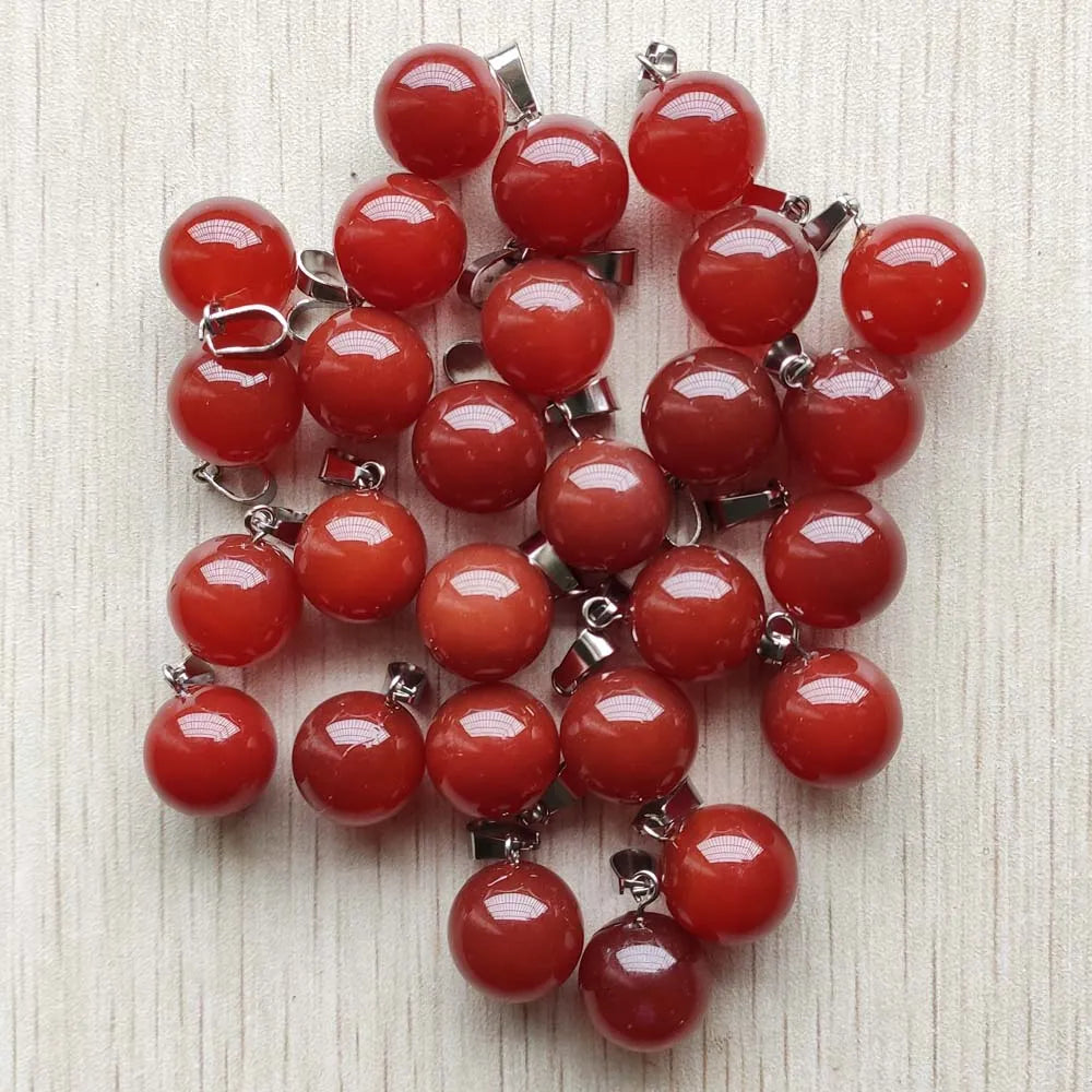 50pcs/lot red onyx round ball charms pendants 14mm for jewelry accessories making