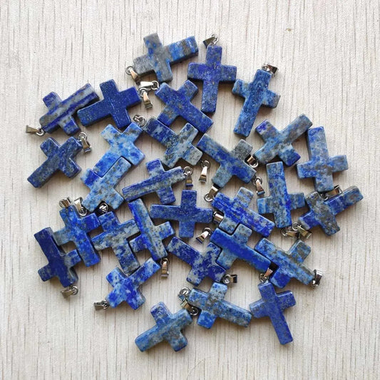 30pcs/lot Natural Lapis Lazuli cross pendants Charms for jewelry making