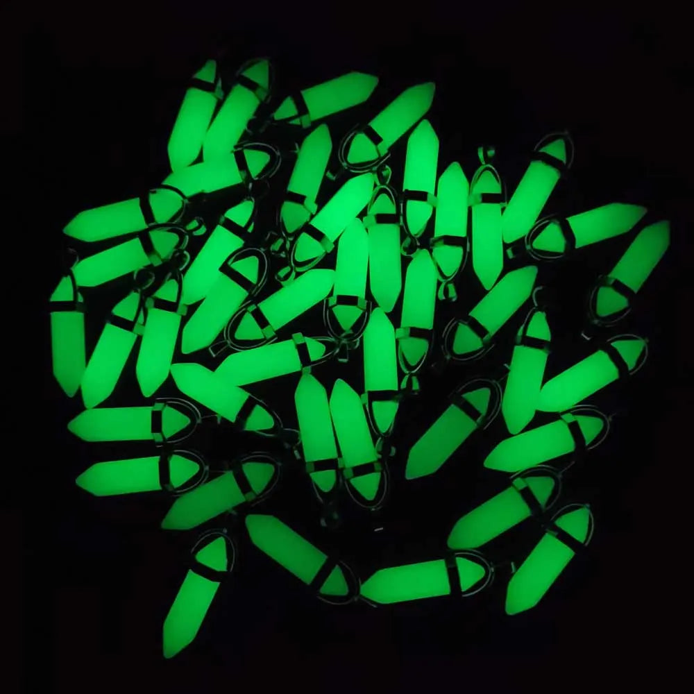 24pcs/lot fashion green luminous stone pillar shape point charms pendants for jewelry making