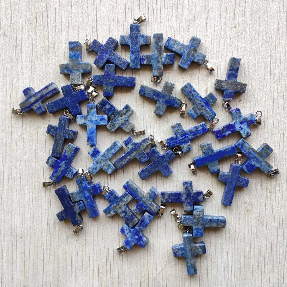 30pcs/lot Natural Lapis Lazuli cross pendants Charms for jewelry making