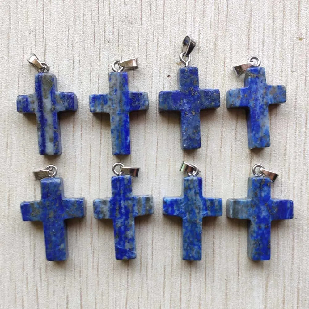 30pcs/lot Natural Lapis Lazuli cross pendants Charms for jewelry making