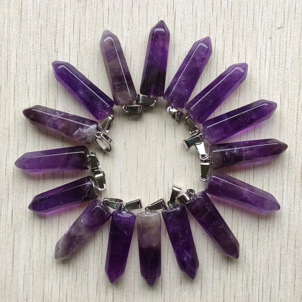 12pcs/lot Natural Amethyst Stone pendulum charms pendants for jewelry making Wholesale