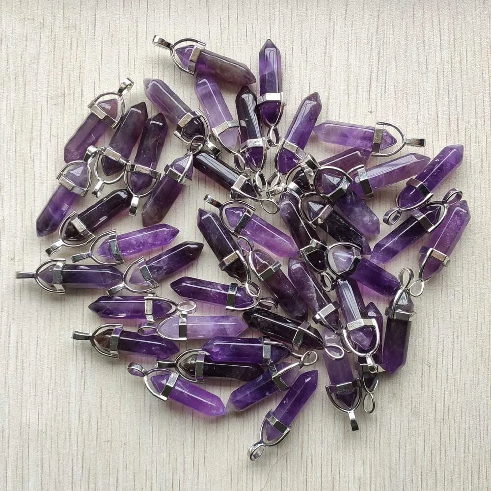 24pcs/lot Natural Amethyst stone High quality healing Point crystal pillar pendants for jewelry making
