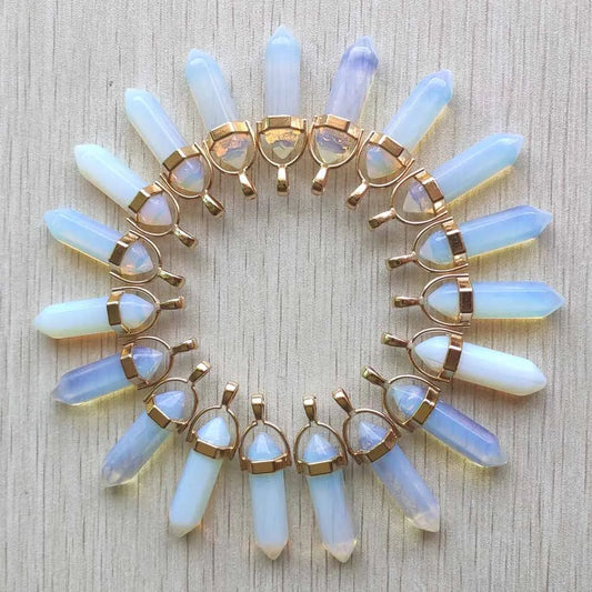 24pcs/lot Opalite point pillar gold color alloy pendants for women and men jewelry making Wholesale