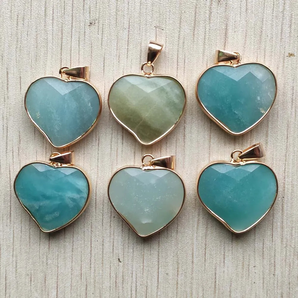 6pcs/lot Natural Amazonite stone handmade faceted bend heart pendants for jewelry making