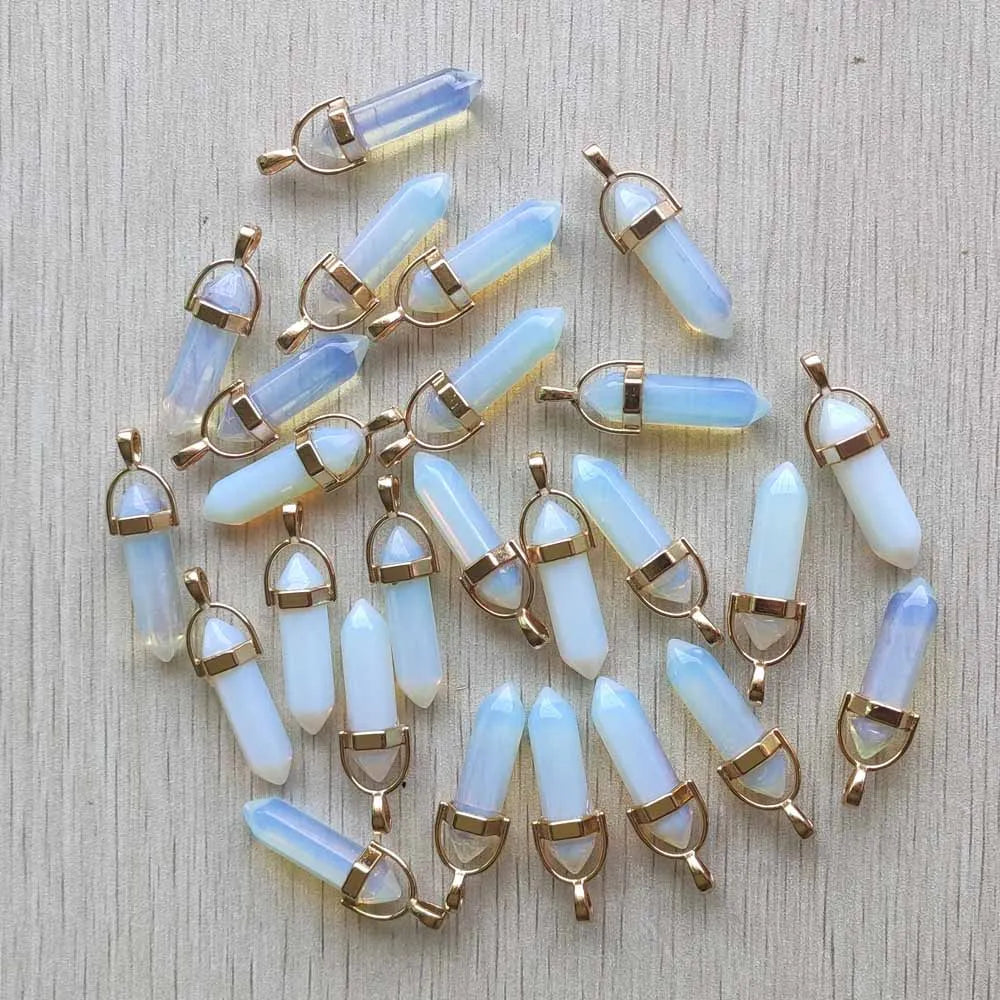 24pcs/lot Opalite point pillar gold color alloy pendants for women and men jewelry making Wholesale