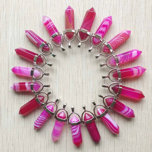 24pcs/lot beautiful stripe rose red onyx agate pillar point pendants for jewelry making Wholesale