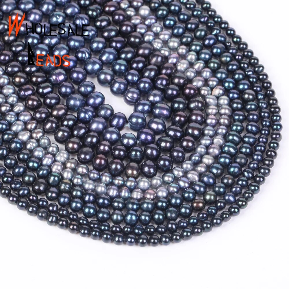 Black Freshwater Natural Pearl Beads High Quality Nearly Round Shape For Jewelry Making DIY- 15" Strand