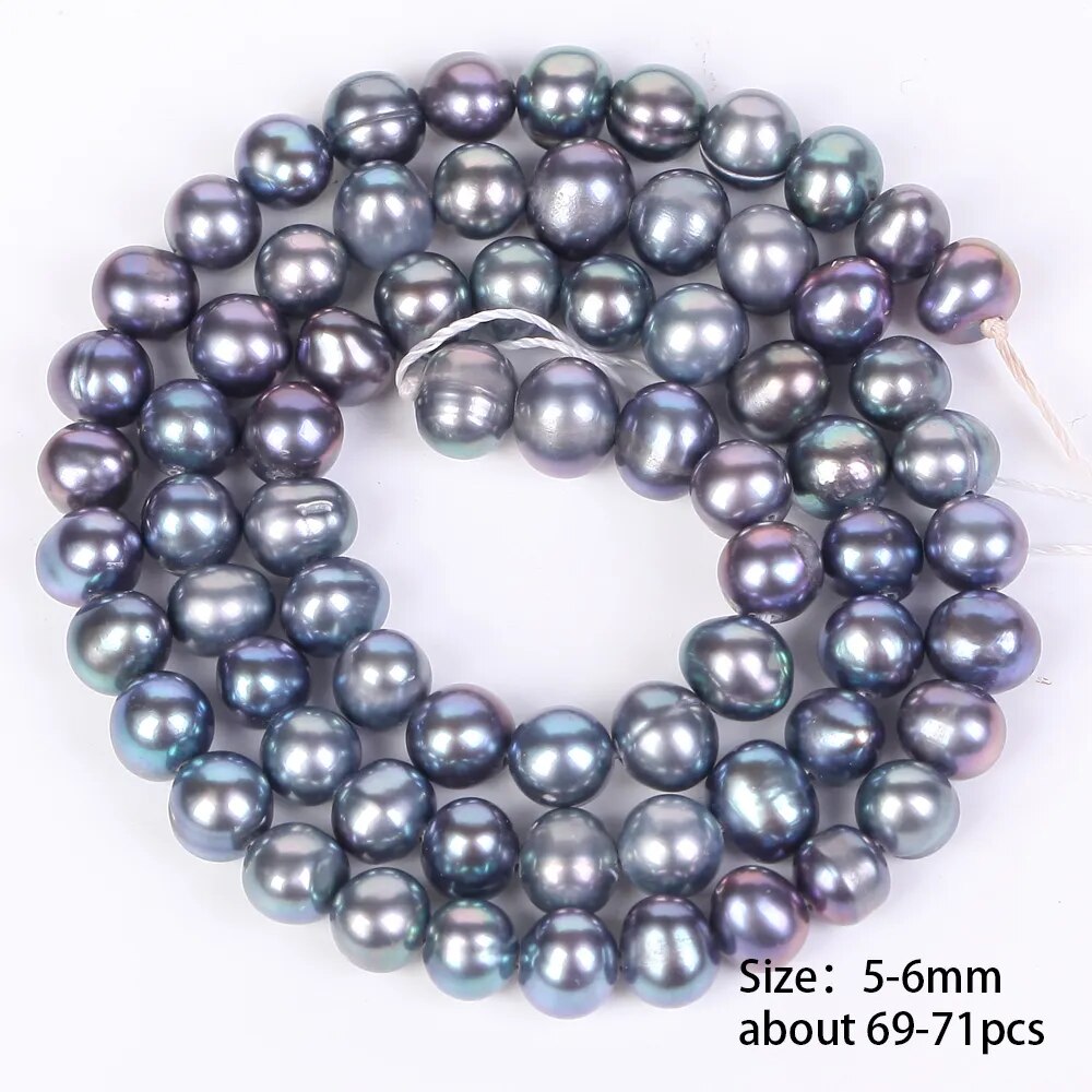 Black Freshwater Natural Pearl Beads High Quality Nearly Round Shape For Jewelry Making DIY- 15" Strand