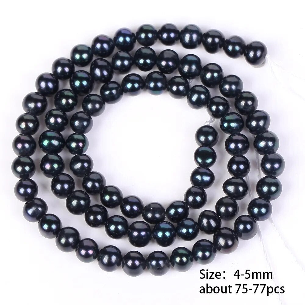 Black Freshwater Natural Pearl Beads High Quality Nearly Round Shape For Jewelry Making DIY- 15" Strand